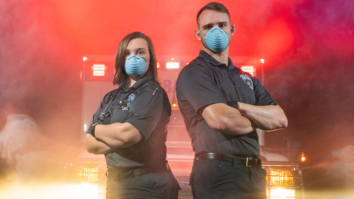 EMT frontline workers wearing masks