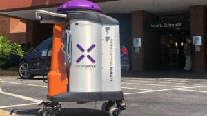 Cleaning robot disinfects hospital rooms