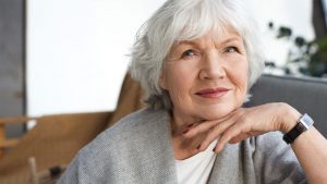 Older woman thinking about her current health