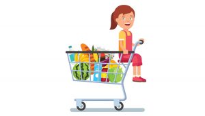 Graphic of little girl sitting in shopping cart