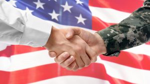 Employer shaking veteran's hand