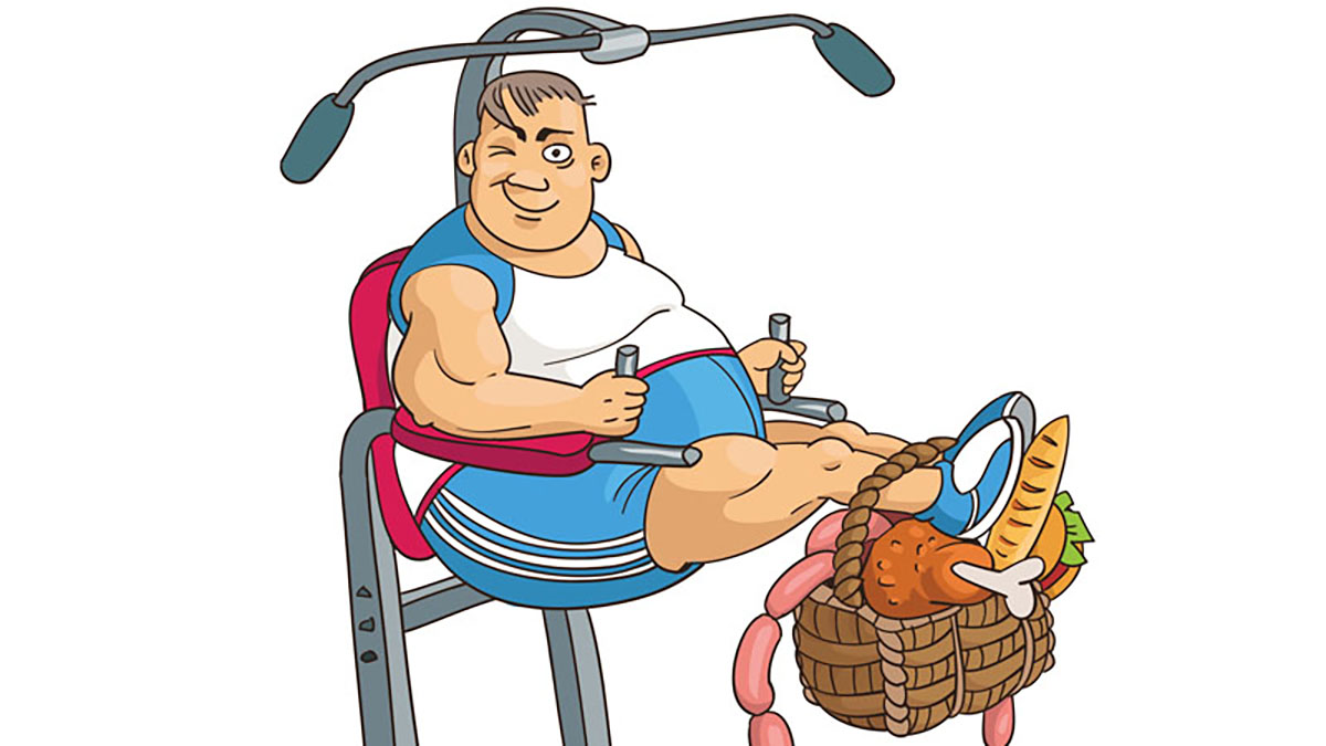 A graphic of a man who is sitting underneath a workout machine
