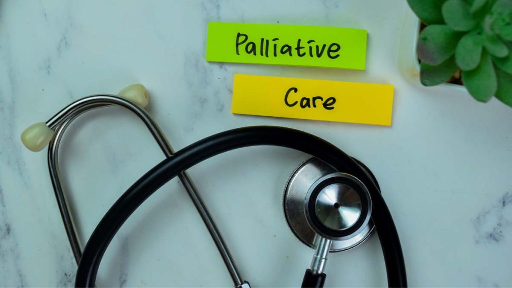Photo of a stethoscope with the words pallative care